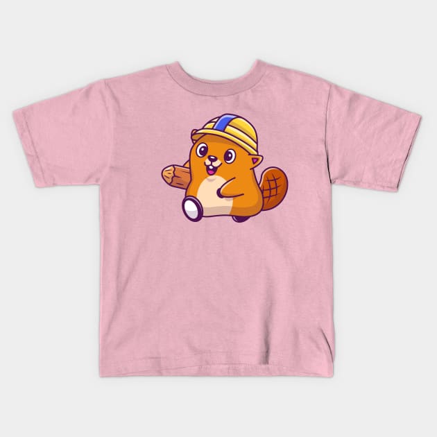 Cute Beaver Construction Cartoon (3) Kids T-Shirt by Catalyst Labs